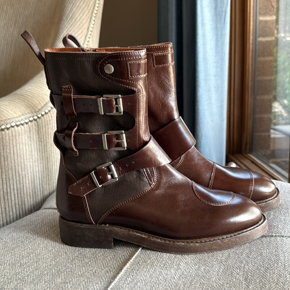 We The Free motorcycle Brown Leather Buckle Boots
